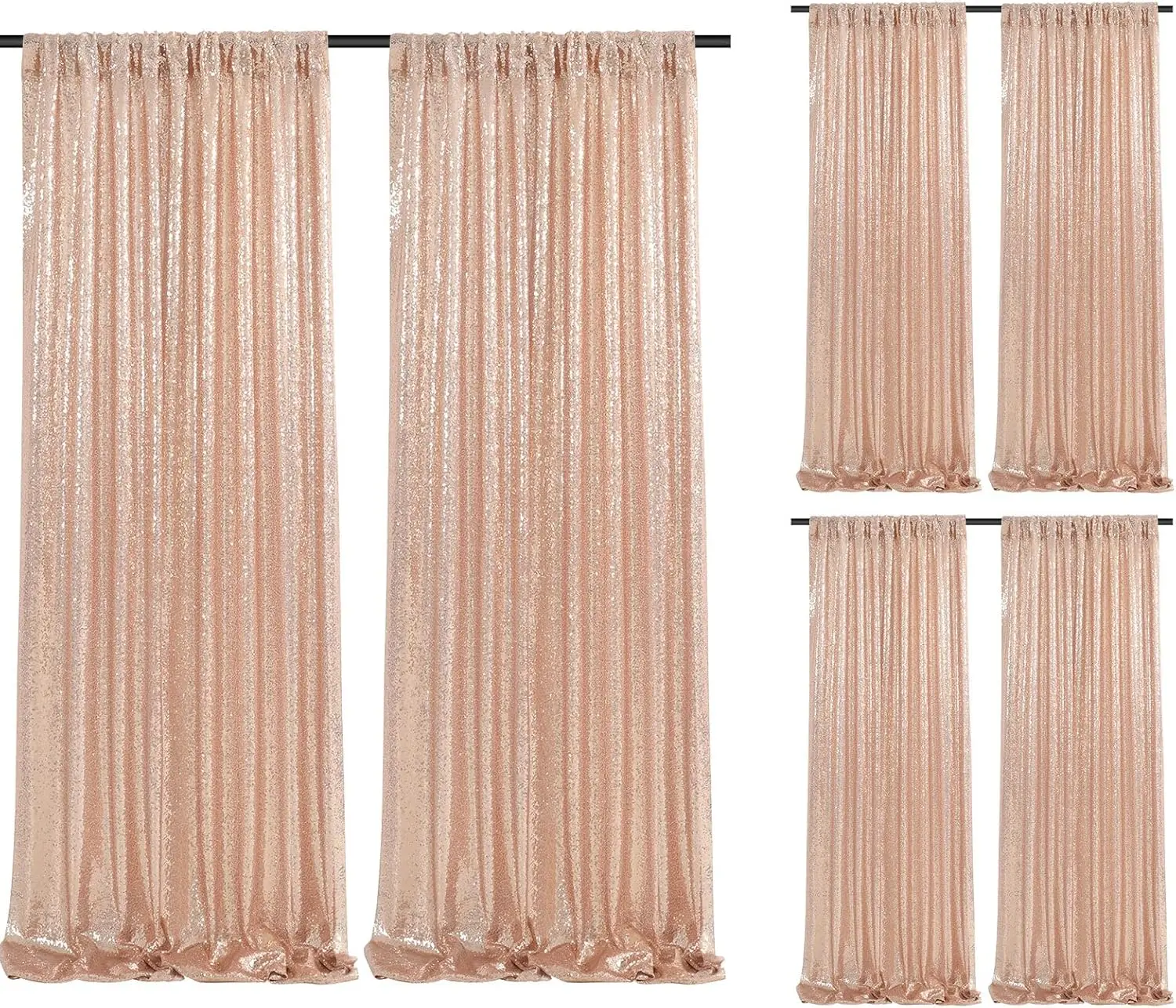 6-Panel Rose Gold Sequin Backdrop Curtain Drapes, 2FT x 8FT Shiny Shimmer Fabric, Wedding Arch & Photo Decor, Graduation Party & Wedding Ceremony Accents, Sequins Backdrop Decoration, Graduation Party Decor, Wedding Arch Backdrop