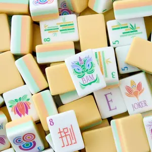 Yellow American Mahjong Set , Macaron Color Acrylic Tiles with Fun Unique Designs , TikTok-Worthy Game Night Essential , Complete Set for Adult Players, Family Fun & Gifting