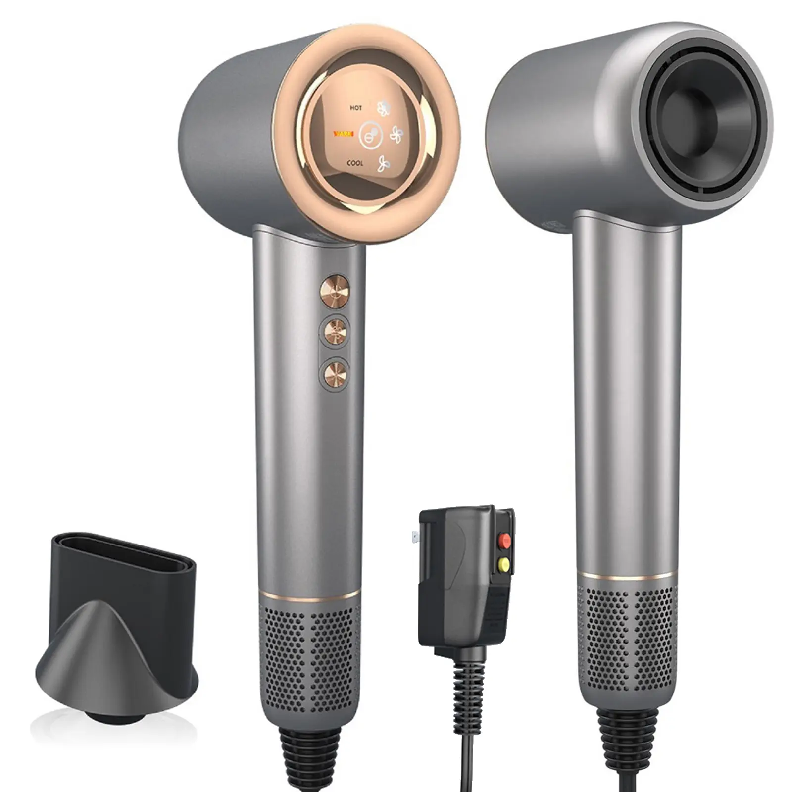 JINRI Hair Dryer, High Speed Ionic Low Noise Blow Dryer with Brushless Motor for Fast Drying, Thermo-Control Quiet Compact Hair Blow Dryer with Magnetic Nozzle for Home Travel Salon, 360g, Silver