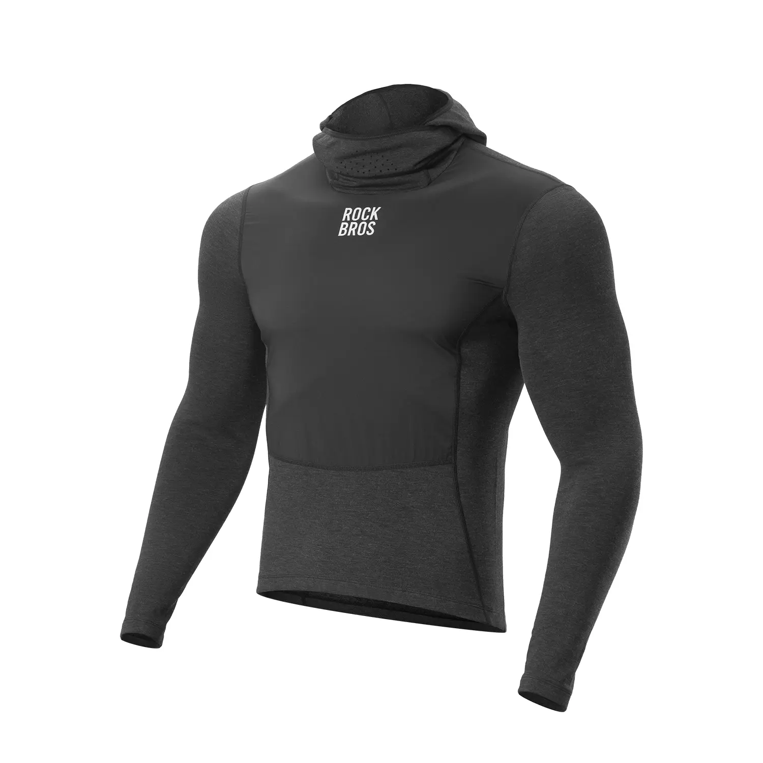 ROCKBROS Cashmere Warm Thermal Base Layer Long Sleeve Hooded Top for Men Windproof Composite Panel Fleece Lined High Elastic Hood Breathable Vents YKK Zippered Pocket