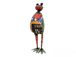 Rustic Repurposed Recycled Scrap Metal Frog Statue with Heart for Home Decor - 15" Tall Colorful Standing