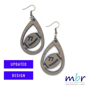 Custom Laser-Cut Walnut Football Earrings with Personalized Number or Name - Lightweight & Stylish