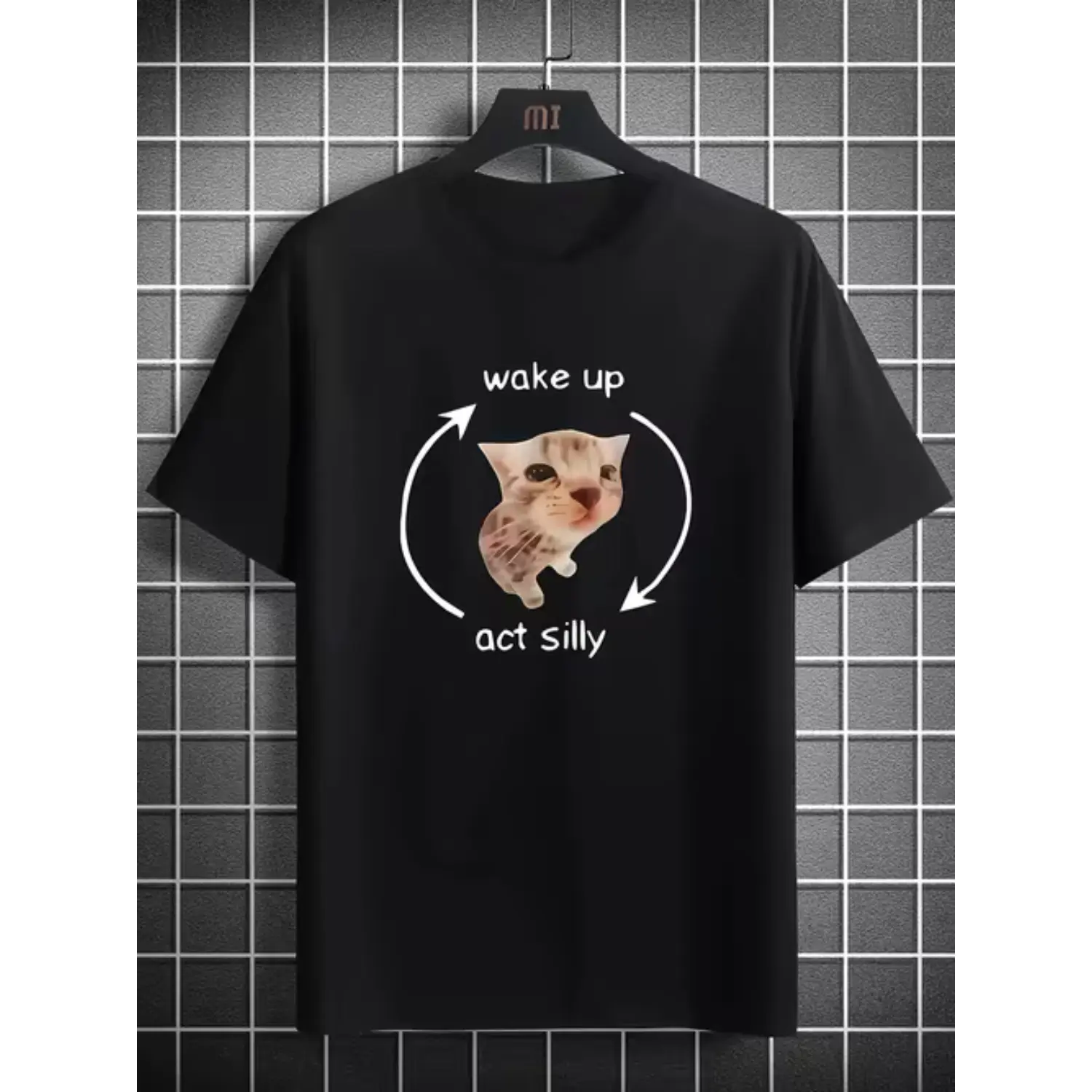 Men's Wake Up Act Silly Graphic T-Shirt – 100% Polyester, Round Neck, Machine Washable Casual Tee for Daily Wear