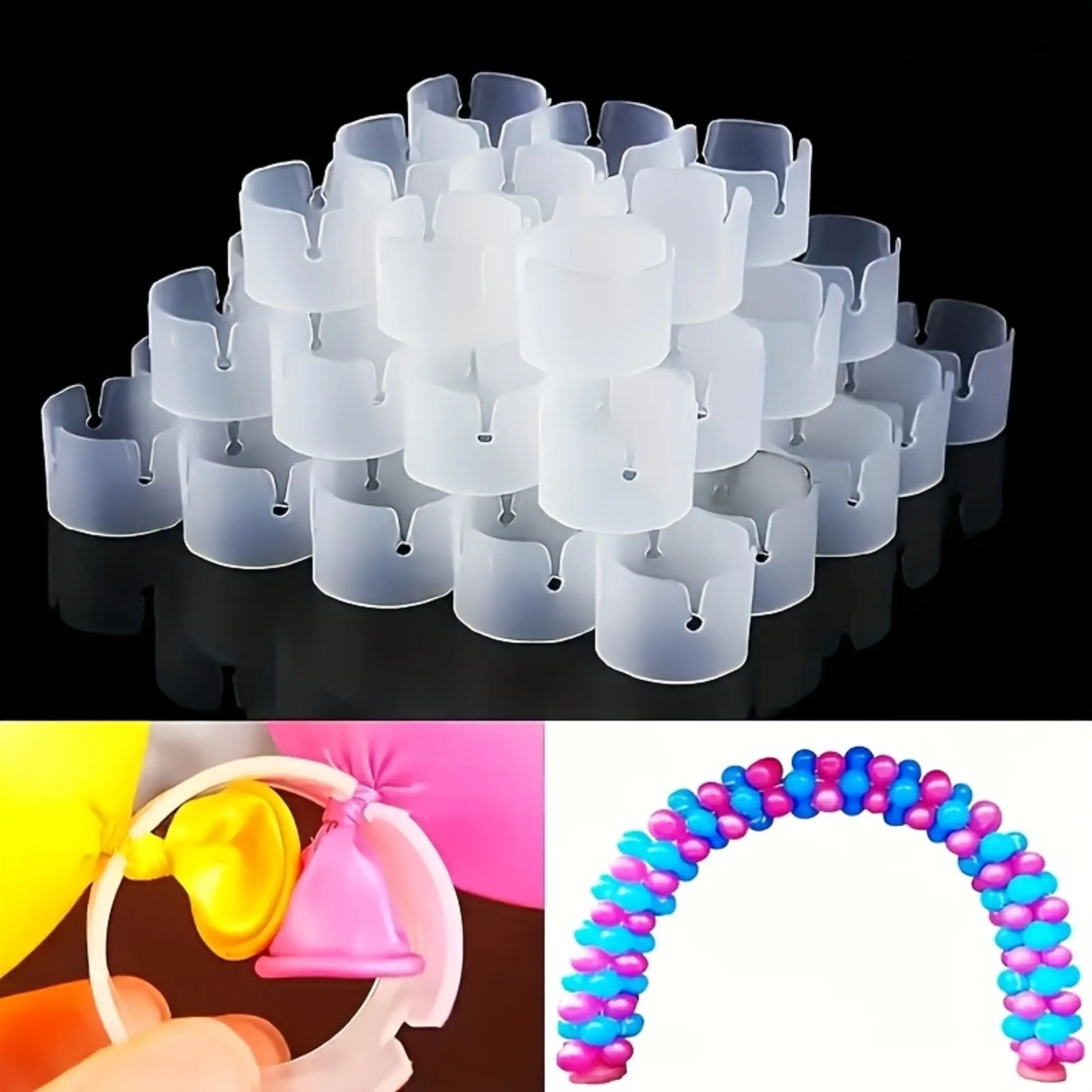 50 transparent plastic balloon buckles per pack, durable PP material, convenient clip on connector, can be used without electricity, equipped with general party decoration supplies