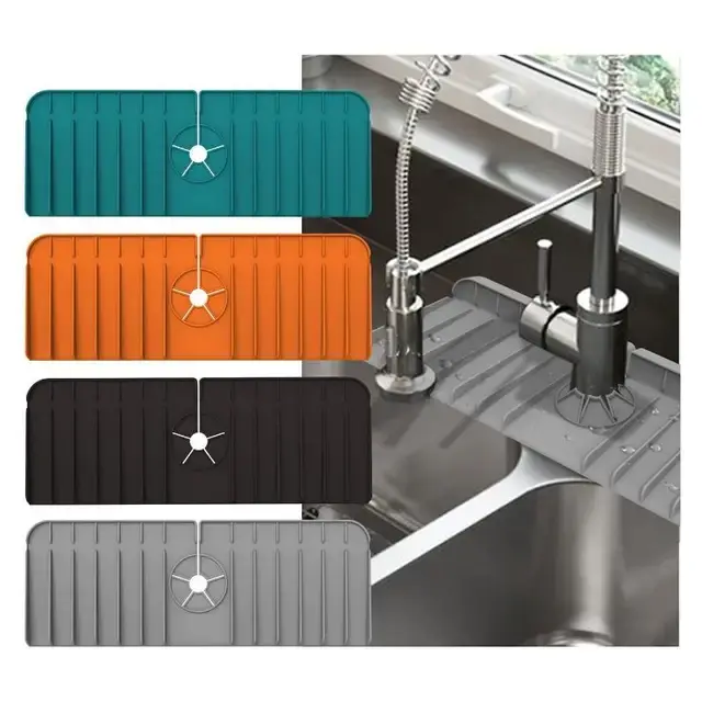 Dry-Buddy 2-Pack Silicone Kitchen Sink Splash Guard with Smooth Finish, Faucet Mat for Sink Protection, Home Supplies with Easy to Clean, Dishwasher Safe Features