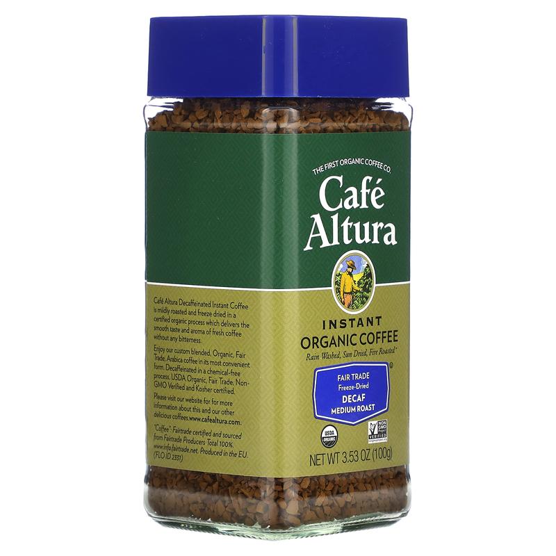 Cafe Altura Instant Organic Coffee, Medium Roast, Freeze-Dried, Decaf, 3.53 oz (100 g)