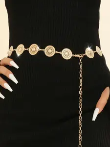 Boho Style Metal Waist Chain Wrap Belt with Round Buckle, Elegant Bohemian Design for All Seasons, Unique High-End Waist Belt for Women