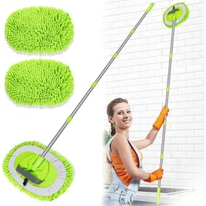 2 in 1 Lightweight Wall Cleaner Mop with Long Handle 75" 190cm Ceiling Duster Lint-Free Chenille Fiber Mop for Kitchen Baseboard Floor Glass Window Roof Cleaning Washer  Brush Tool Wet Dry Use