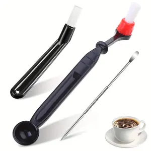 3Pieces Coffee Machine Cleaning Set - Include Dusting Espresso Brush, Nylon Espresso Machine Brush with Spoon, Decorating Art Pen, Espresso Machine Brush Tool for Cleaning Espresso Machines, Grinders