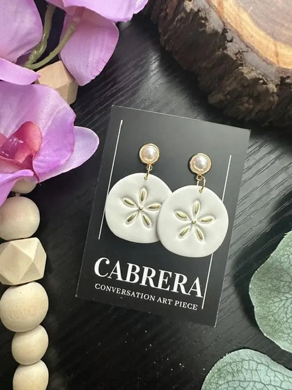 Sand Dollar Handmade Polymer Clay Dangle Earrings, Lightweight Statement Earrings for Women