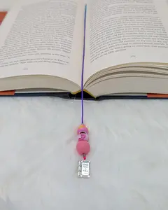 Beaded Bookmark: "Once Upon a Time" Book Charm, Pink & Blue