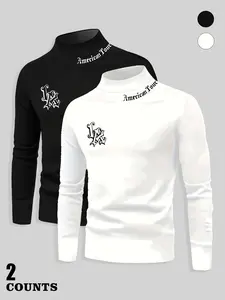 Men's Long Sleeve Fitted High Neck American Thermal Pajamas Set Tops, Soft Fabric, Casual Fall & Winter Wear, Outdoor Sports and Home Leisure, Multiple Colors Available