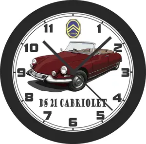 www.jimsclassicclocks.com Citroen DS 21 Cabriolet Photo Print Round Wall Clock - Neon, Glass, Metal Accents, Acrylic, Vintage, Multi-Size, Ideal for Home, Room Decor