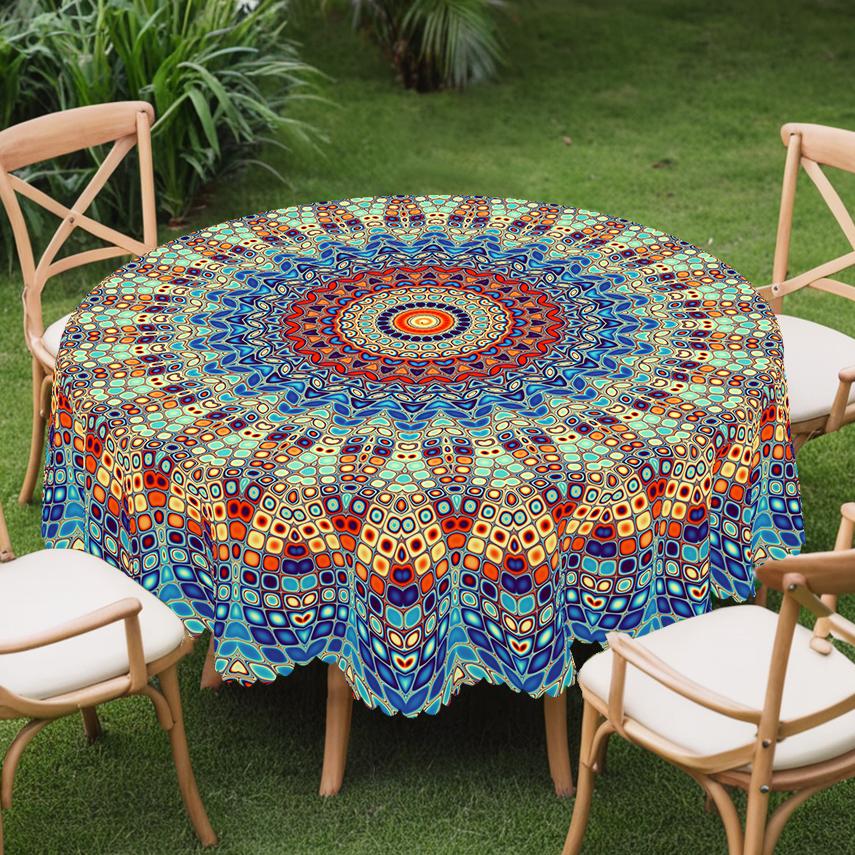 PLUMLIK Vibrant Boho Tablecloth, Colorful Retro Bohemian Round Rectangle Tablecloth, Exotic Style Decoration for Outdoor Indoor, Suitable for  Farmhouse Courtyard Thanksgiving Day Christmas Party, Daily Holiday Kitchen Restaurants, Home Dorm Accessories