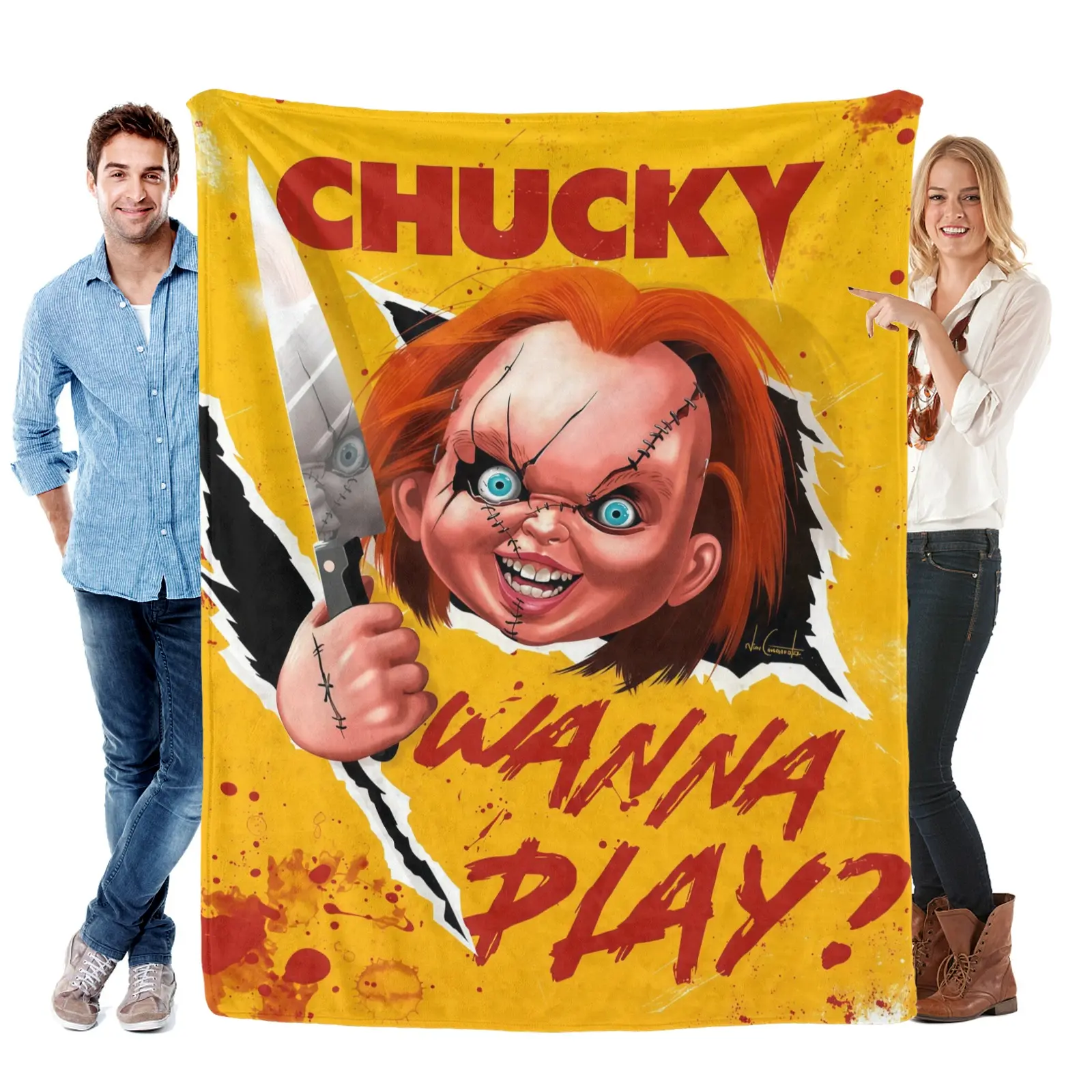 Chucky Fleece Blanket – Hi I'm Chucky Wanna Play? Super Soft Plush Throw for Horror Fans, Cozy Bedding & Couch Decor, Perfect for Movie Marathons, Halloween Gift Ideas, Spooky Season Must-Have