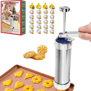 Cookie Press Gun with 20 Discs & 4 Tips, Cookie Maker for Spritz Cookies Baking & Cake Decorating, Includes Cheese Press Function, Great Gift for Christmas Thanksgiving Holidays