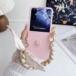 For Xiaomi MIX Flip 2 Phone Case With Bracelet Ultra-thin Matte Skin-Friendly Solid Color Folding Shockproof Hard Cover Funda