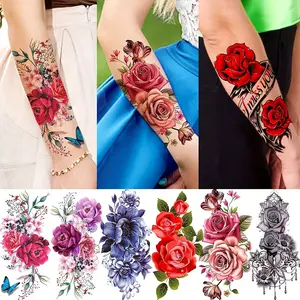 10 Pcs Colorful Peony Rose Temporary Tattoos for Women Adults Thighs, Body Fake Tattoos, 3D Butterfly Watercolor Fake Tattoo Arm Sleeve, Realistic Floral Stickers