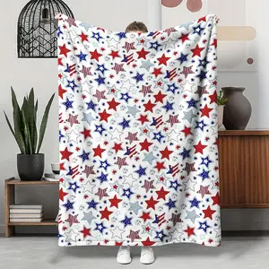 American Flag Stars Flannel Throw Blanket, Red White Blue Patriotic Pattern Soft Warm Cozy Nap Blanket for Couch Bed Sofa, 4th Of July Independence Day Gift for Her Him Patriot, Birthday Christmas Holiday Housewarming Gift