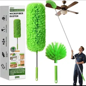 Cobweb Duster With Extension Pole, Washable Cleaning Duster Set With 2 Duster Heads, Corner Brush, 15-110-Inch Telescoping Pole For High Ceiling Fans, Long Duster For High Ceilings,Spider Web Brush