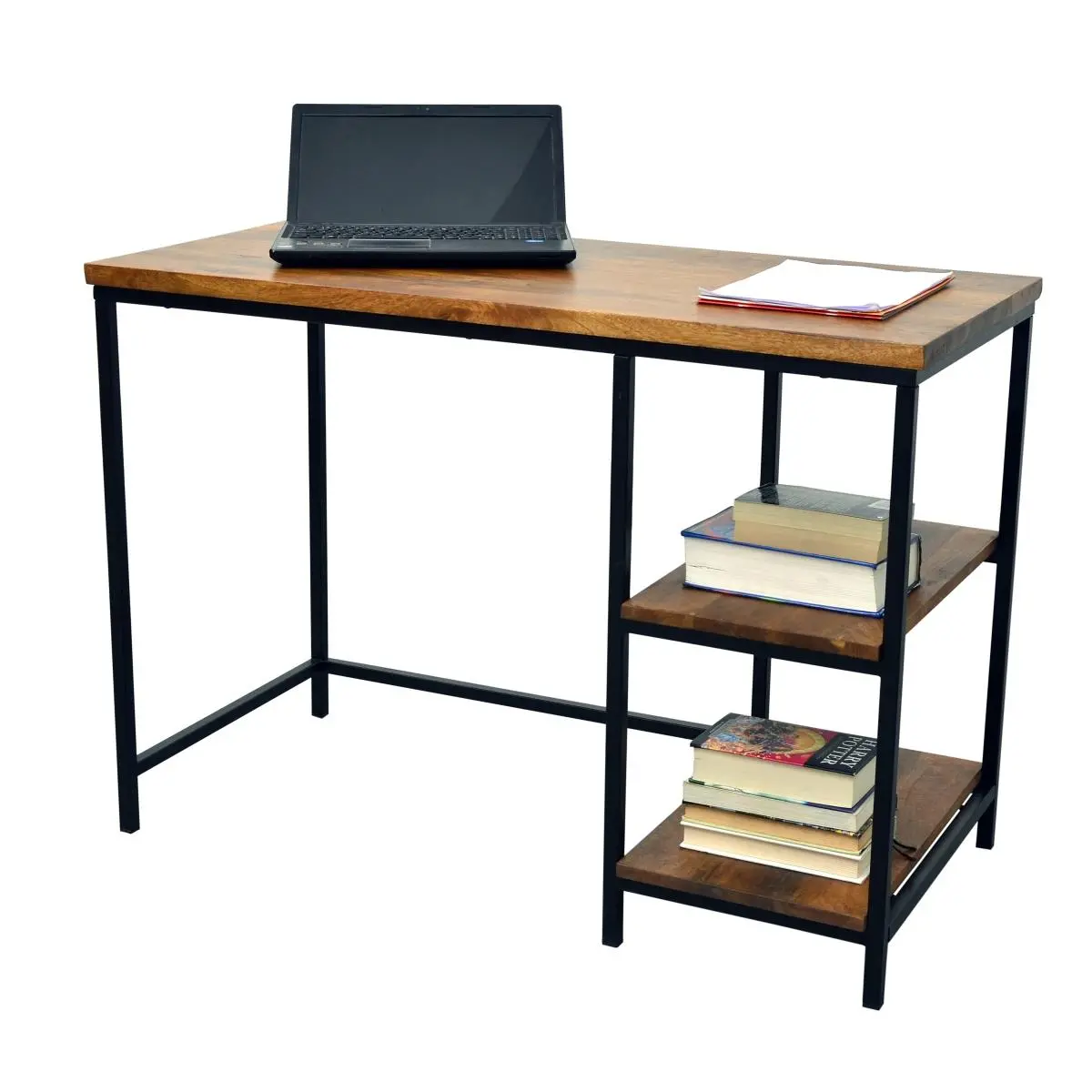 Carolina Cottage Brayden Rectangular Chestnut Tone Desk - Multi-Step Finish, Shelves, 20x30x42 in., Portable Laptop Desk, Home Office Workstation