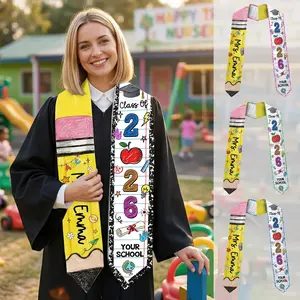 Custom Teacher Graduation Stole Class of 2026, Personalized Grad Sash Pencil Composition Notebook Gift for Teacher Appreciation School Nurse