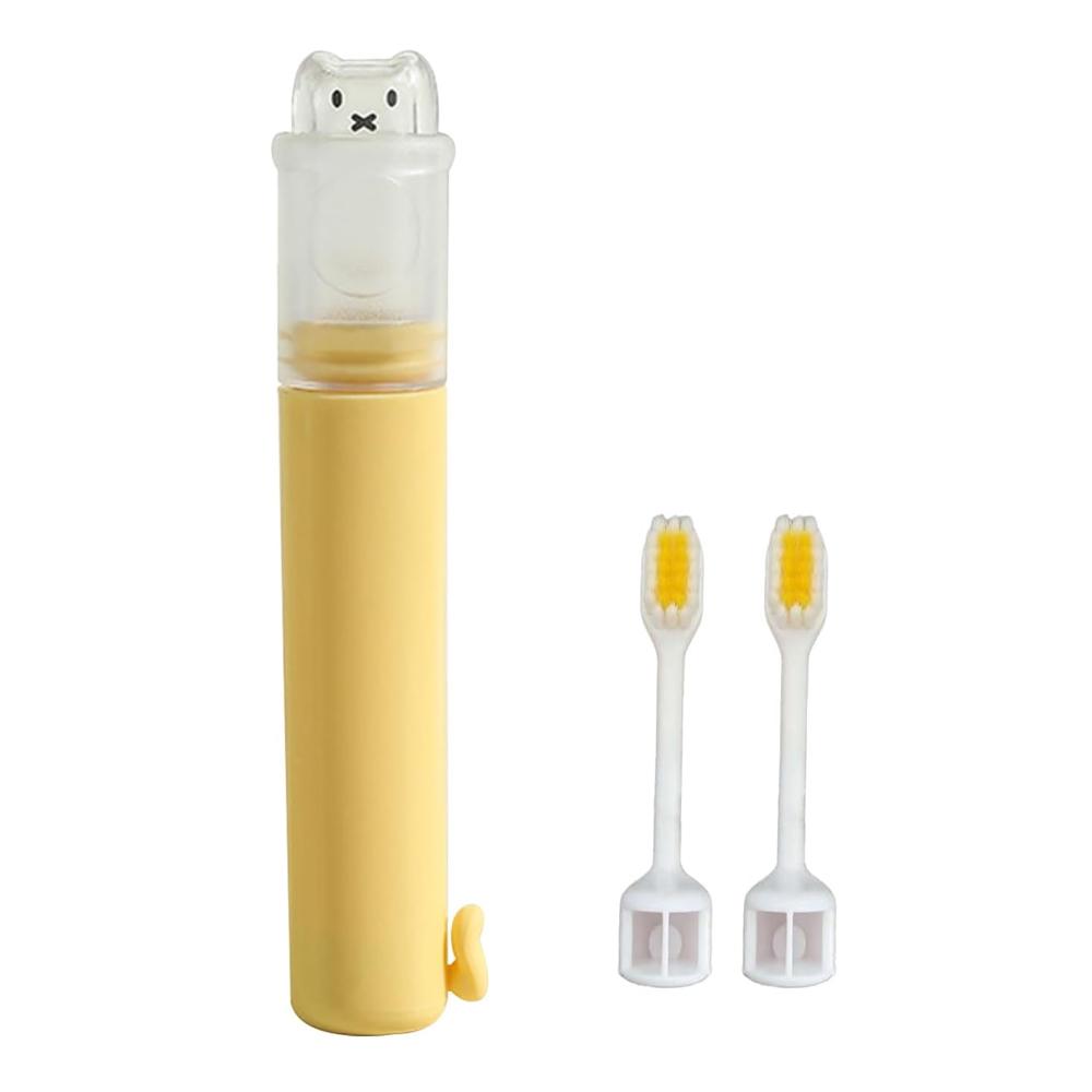 1pcs Foldable Toothbrush Compact Portable Travel Kit with Toothpaste Container 2 Replaceable Soft Bristle Heads for Adults Camping Vacation Business Travel