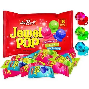Dee Best Jewel Pop Individually Wrapped Variety Party Pack – 18 Count Ring Candy Lollipop Suckers Assorted Flavors