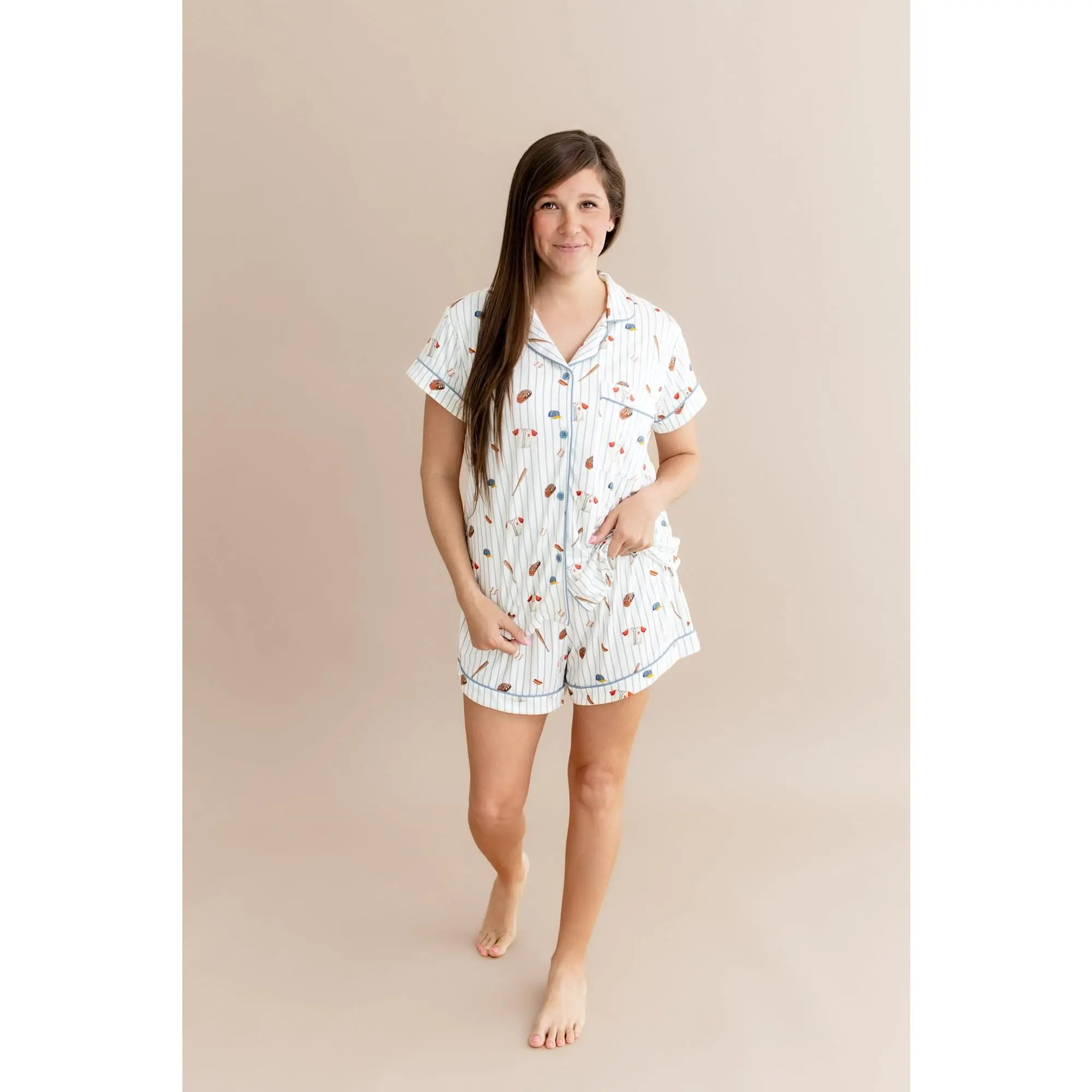 Women's Home Run Pajama Set, 2-Piece Short Sleeve Silky Bamboo Rayon & Spandex Nightwear, Buttery Soft Loungewear for Summer, Shortsleeve, Pyjamas, Breathable