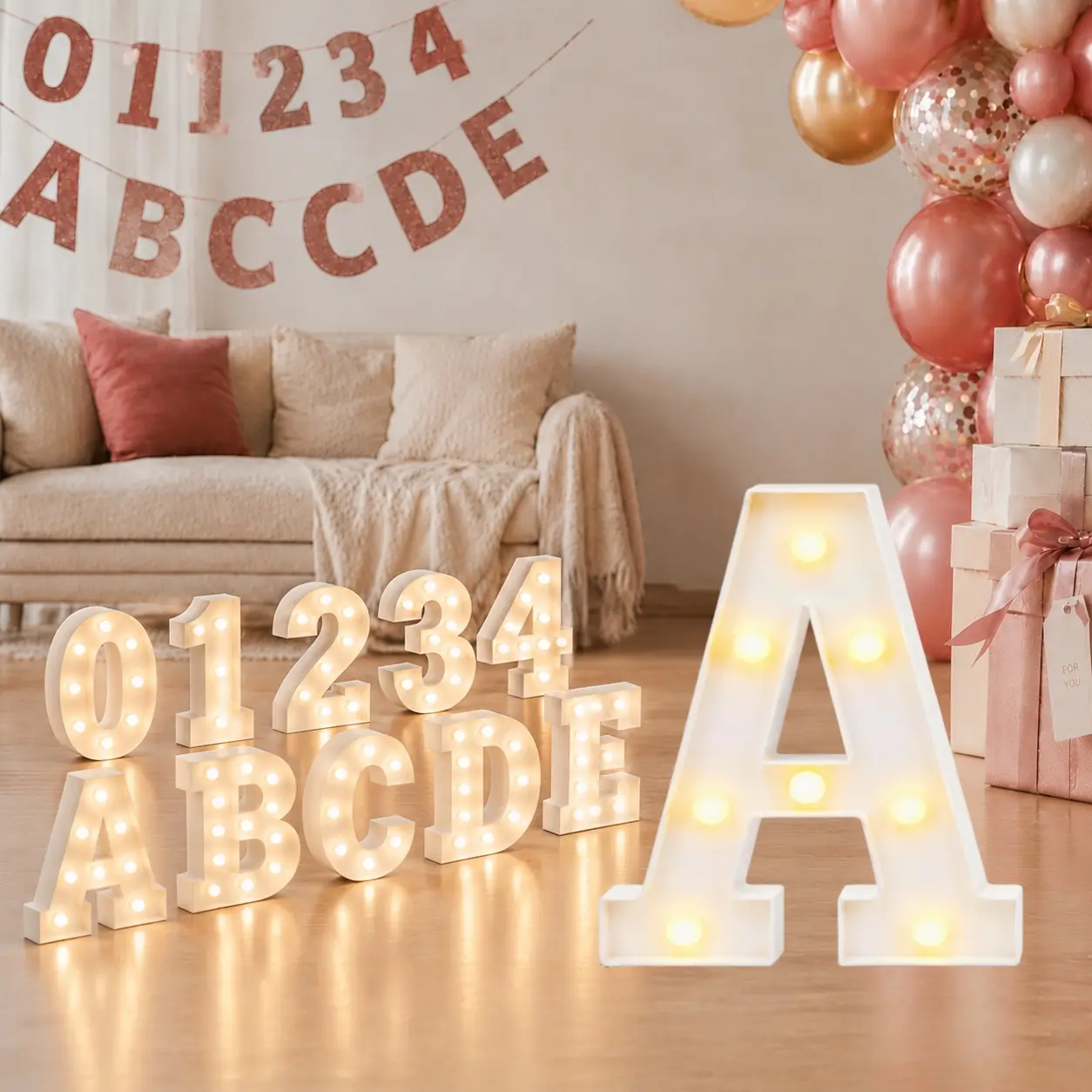 Marquee Numbers & Letters Light Up Sign, LED Warm White Alphabet & Number Lights 0-9 A-Z 8.58 inches DIY Party Decor for Birthday, Wedding, Baby Shower, Graduation, Anniversary & Special Events