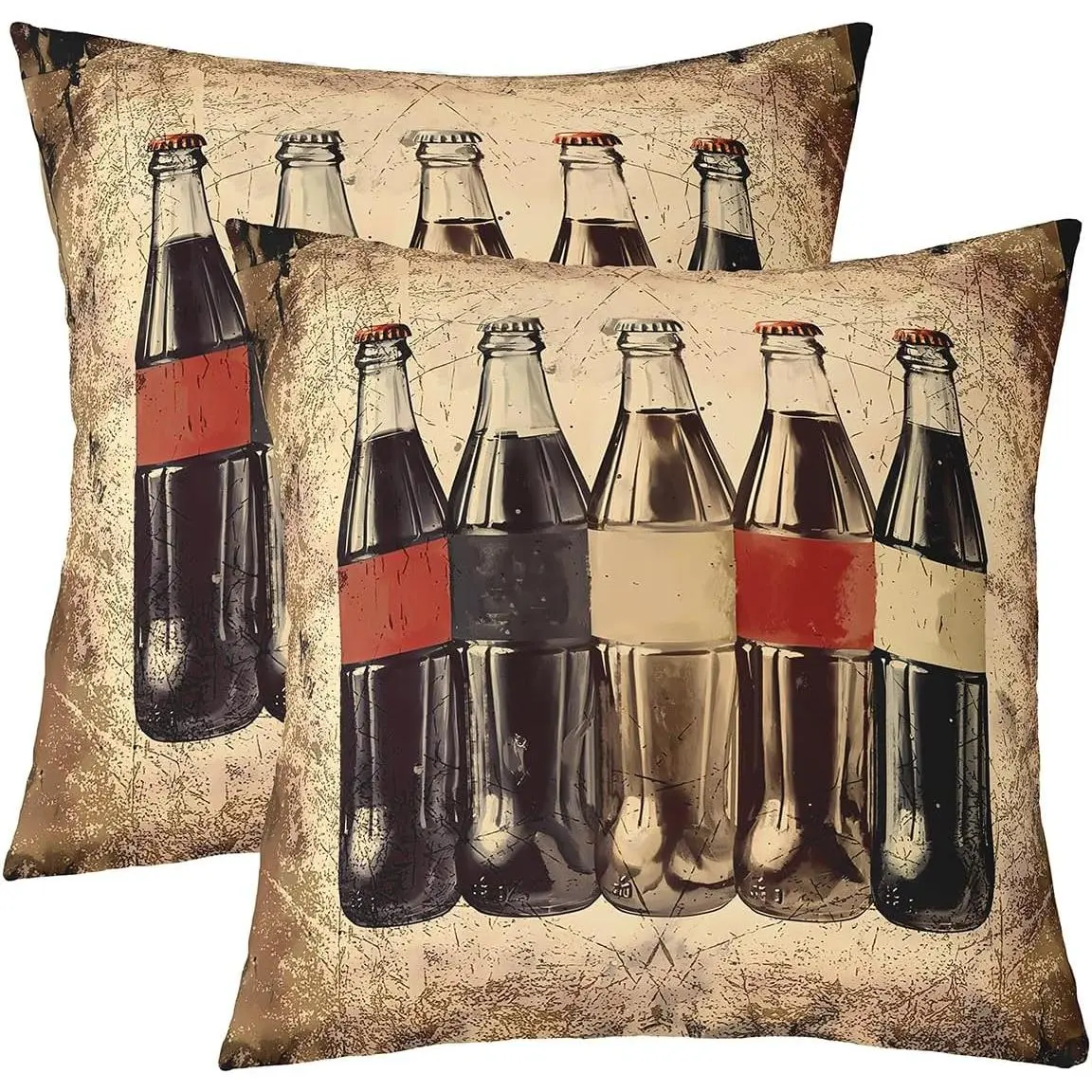 Cola Square Cushion Covers,Vintage Cola Throw Pillow Covers Drinks Pillow Covers Summer Cushion Covers Couch Sofa Bedroom Decor