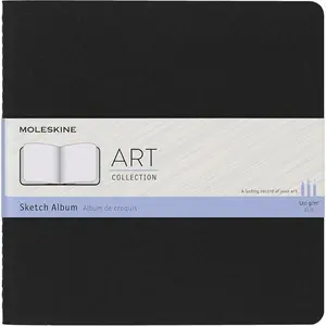 Art Sketch Album, Soft Cover, Square (7.5" x 7.5") Plain/Blank, Black, 88 Pages