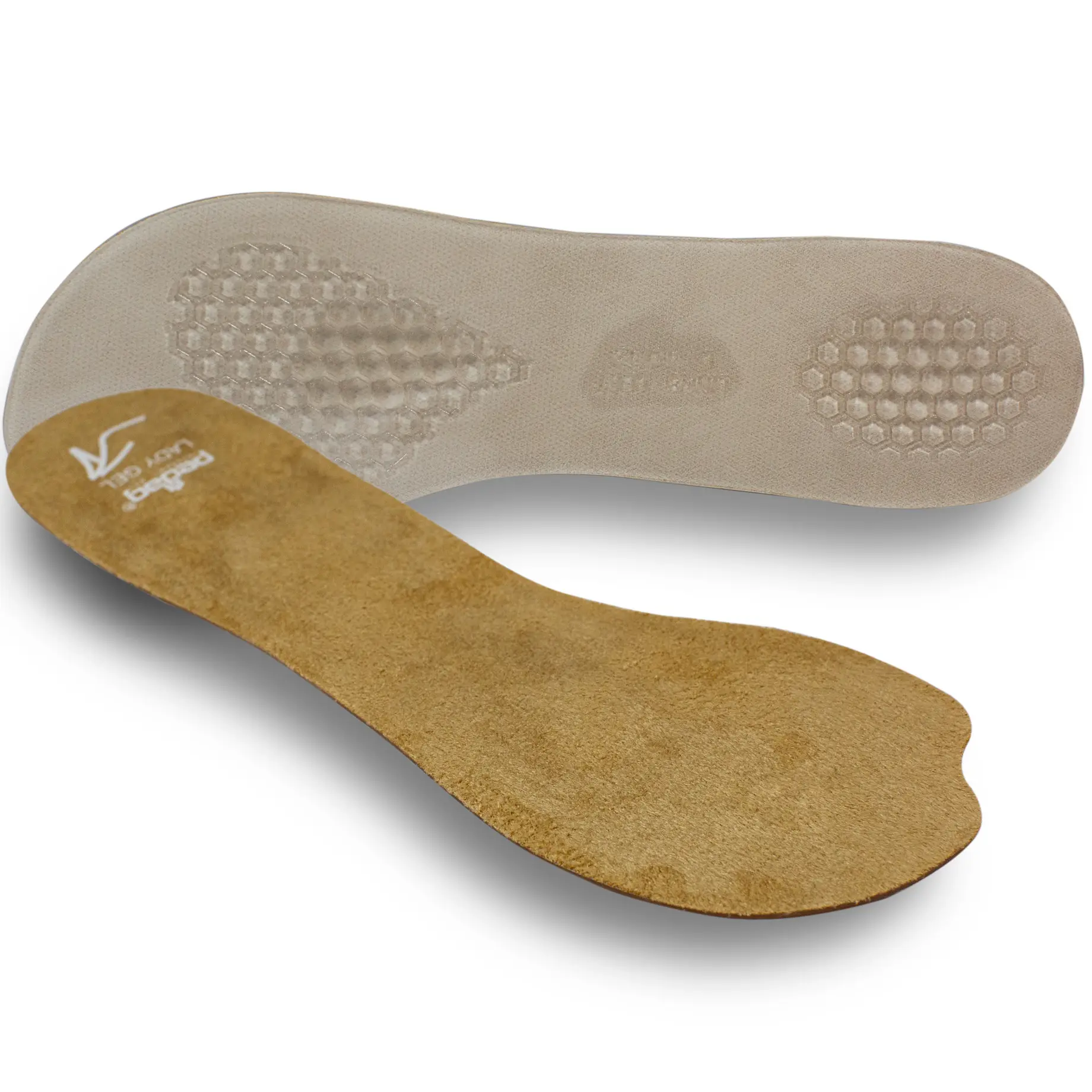 Pedag Lady Gel | Made in Germany | Ultra Thin Gel Insole for High Heels & Pumps | Metatarsal Pad | Heel Pad | Velour Top | Size S/M/L | Tan | 1 Pair