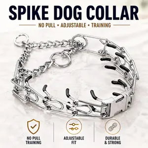 Spiked Dog Collar, Adjustable Anti-Pull Training Collar, Press-Type Tug-Proof Design with Quick Release Buckle, Heavy Duty Behavioral Control Pet Gear for Small Medium Large Dogs