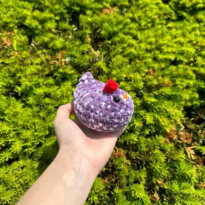 Speckled lavender hand-crocheted chicken