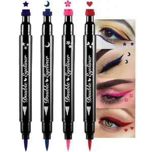 Winged Eyeliners Stamp 4 in 1 Stars Flowers Hearts Moon Face Makeup Stamp Set Eye Liners for Women Waterproof Purple Blue Red Pink Liquid Eyeliner Colorful Set Wing liner Shapes