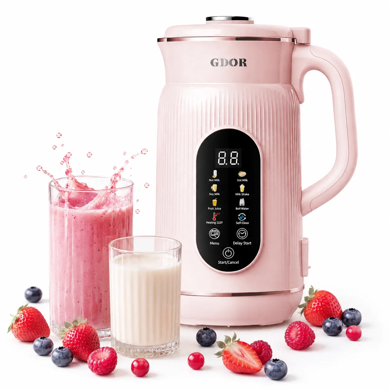 GDOR 42oz 9-in-1 Nut Milk Maker, Automatic Almond Oat Soy Milk Machine with Fruit Vegetable Juicer, Smoothie Maker, 12-Hour Delay Timer, Large Touch Screen, Keep Warm, Boil Water & Self-Cleaning for Home Kitchen
