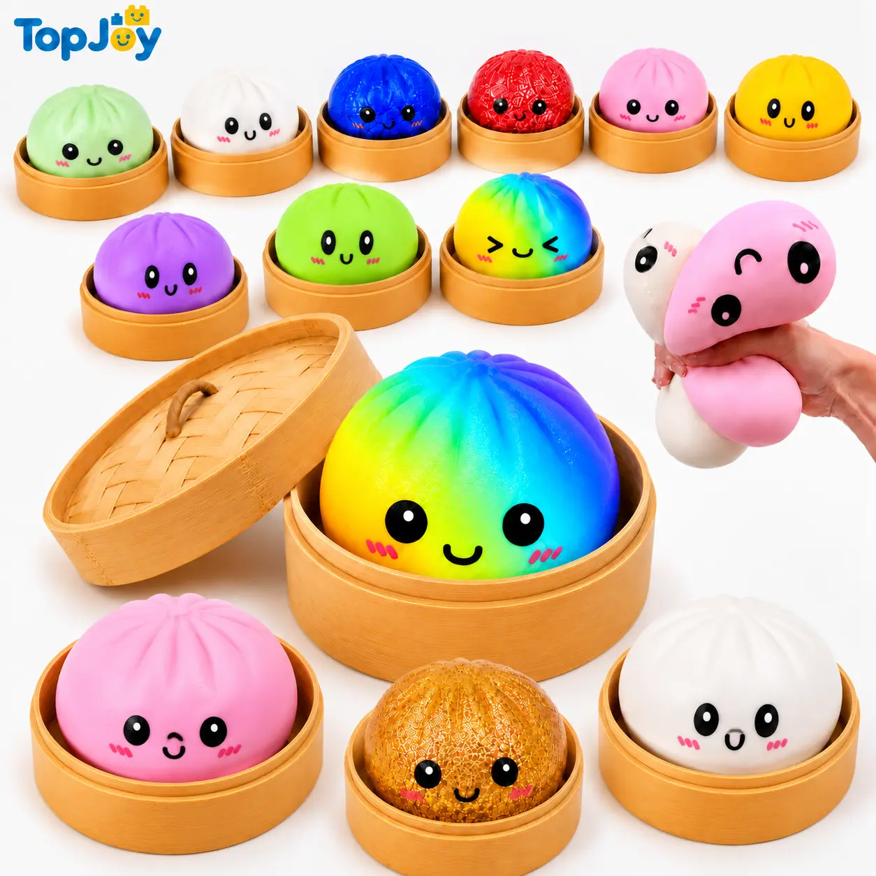 TopJoy Kawaii Dumpling Squishy Toy - Mystery Color Dumpling Box, Fast Rising Squishy Stress Relief Toy, Cute Fidget Sensory Toy for Teens & Adults, Fun Gift Ideas