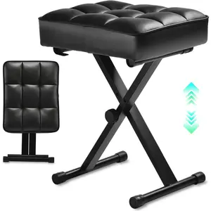 Keyboard Bench Adjustable Piano Stool - Extra Comfortable Piano Bench with High Rebound Sponge Cushion,No Deformation, Support,X-Style Portable Foldable Piano Chair, 3 Height Adjustment(Black)