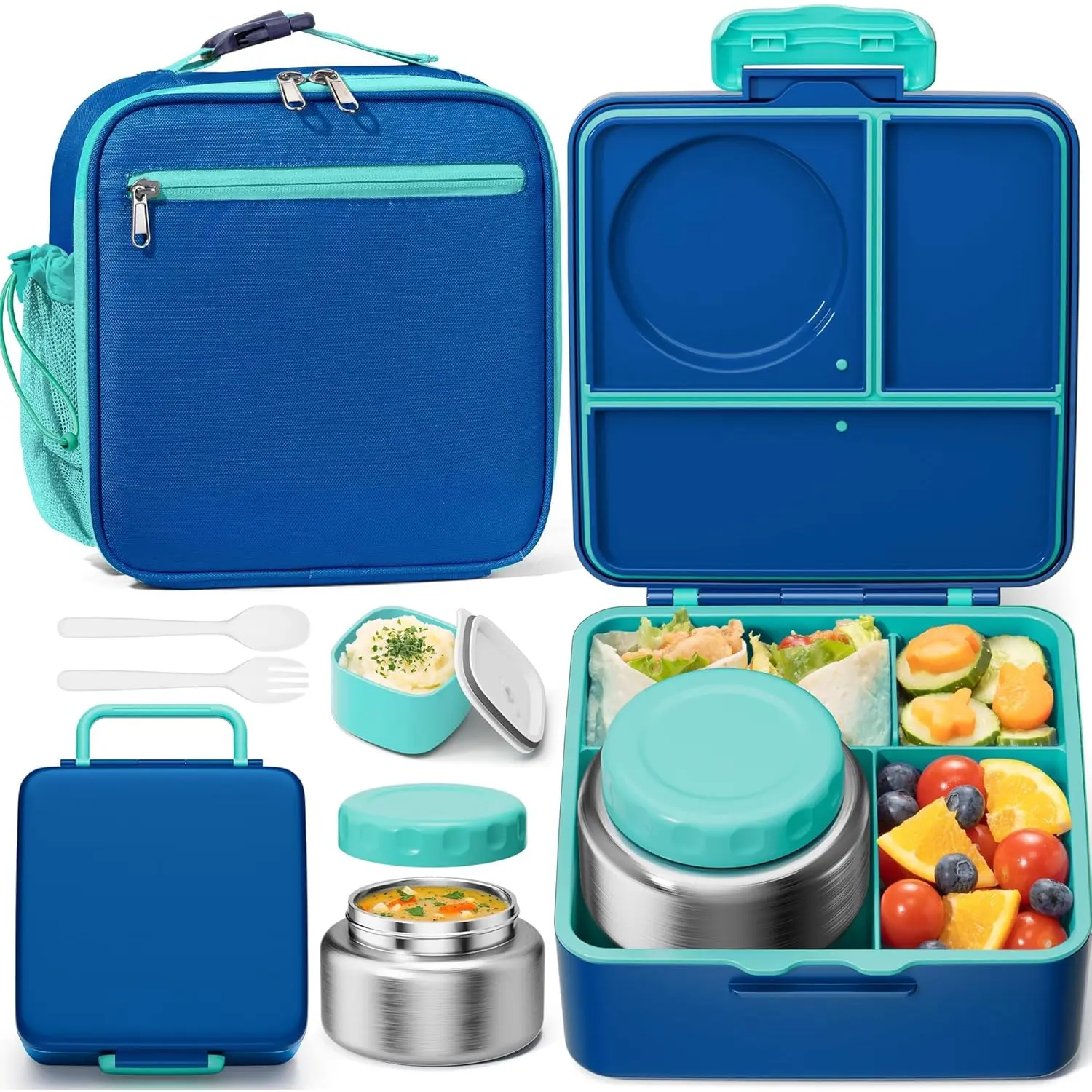 High-Quality Thermal Lunch Box Set - Airtight 3-4 Compartment Leakproof Dishwasher-Safe Container with 8.5 oz Insulated Jar, Lunch Bag, Utensils & Tableware for School Use, Backed by Superior Customer Service