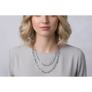 DON'T CALL ME HONEY TURQUOISE BEAD SILVER LINKED CHAIN NECKLACE
