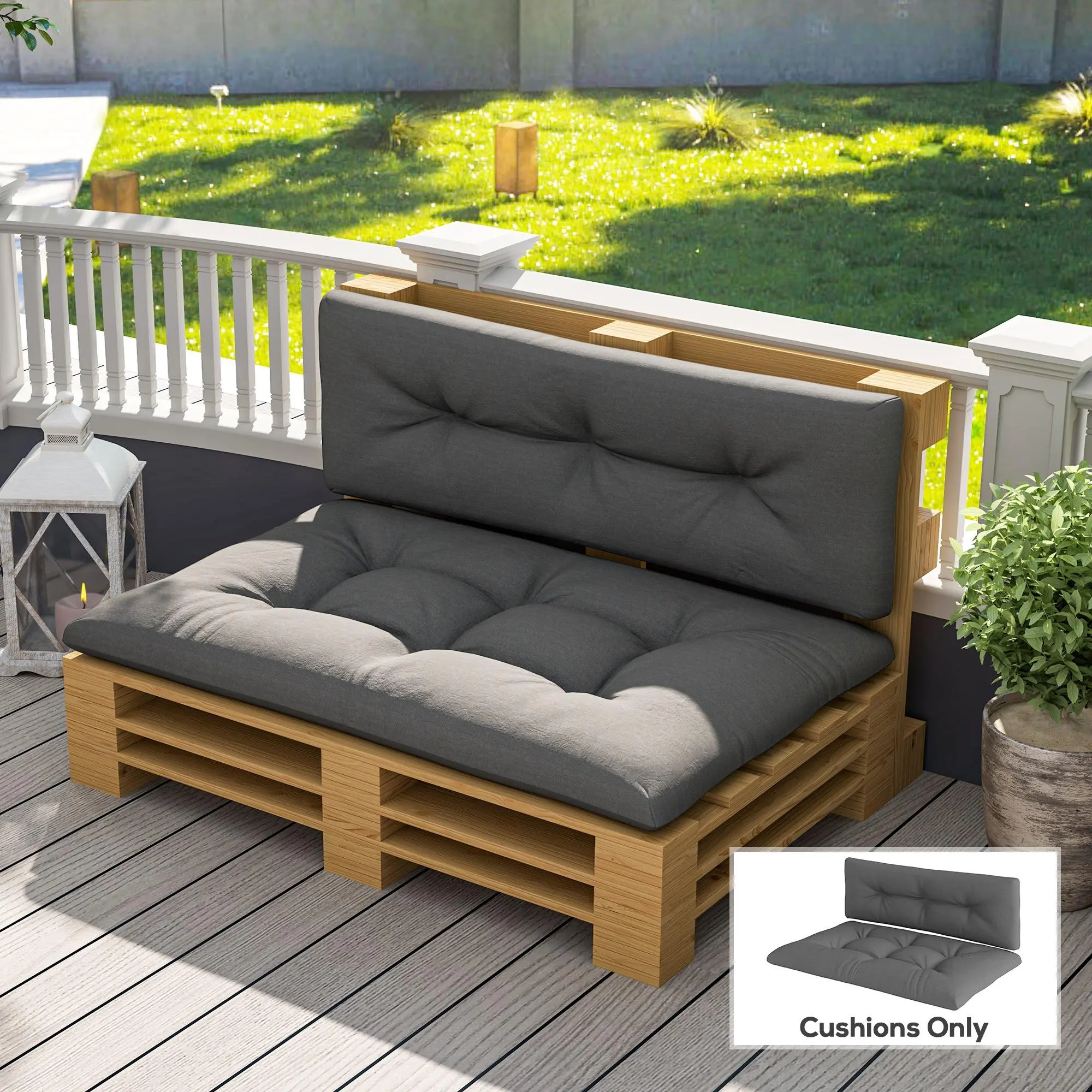 2 Seater Pallet Cushions Outdoor 3.9" Thick Replacement Cushions - Tufted Design for Garden, Patio, Dark Gray