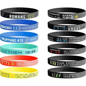 FINREZIO 12 Pcs Colorful Christian Bible Verse Silicone Wristbands Set for Men Women Inspirational Religious Scripture Rubber Bracelets Unique Motivational Faith-Based Silicone Bangles Perfect for Church Events Bible Study Gifts Daily Wear