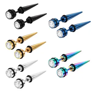 OIDEA Stud Earrings, 5-Pair Unisex Punk Stainless Steel Spiked Set with Cones & Rivets, 32mm Long Drop, Hypoallergenic Mixed-Color Finish
