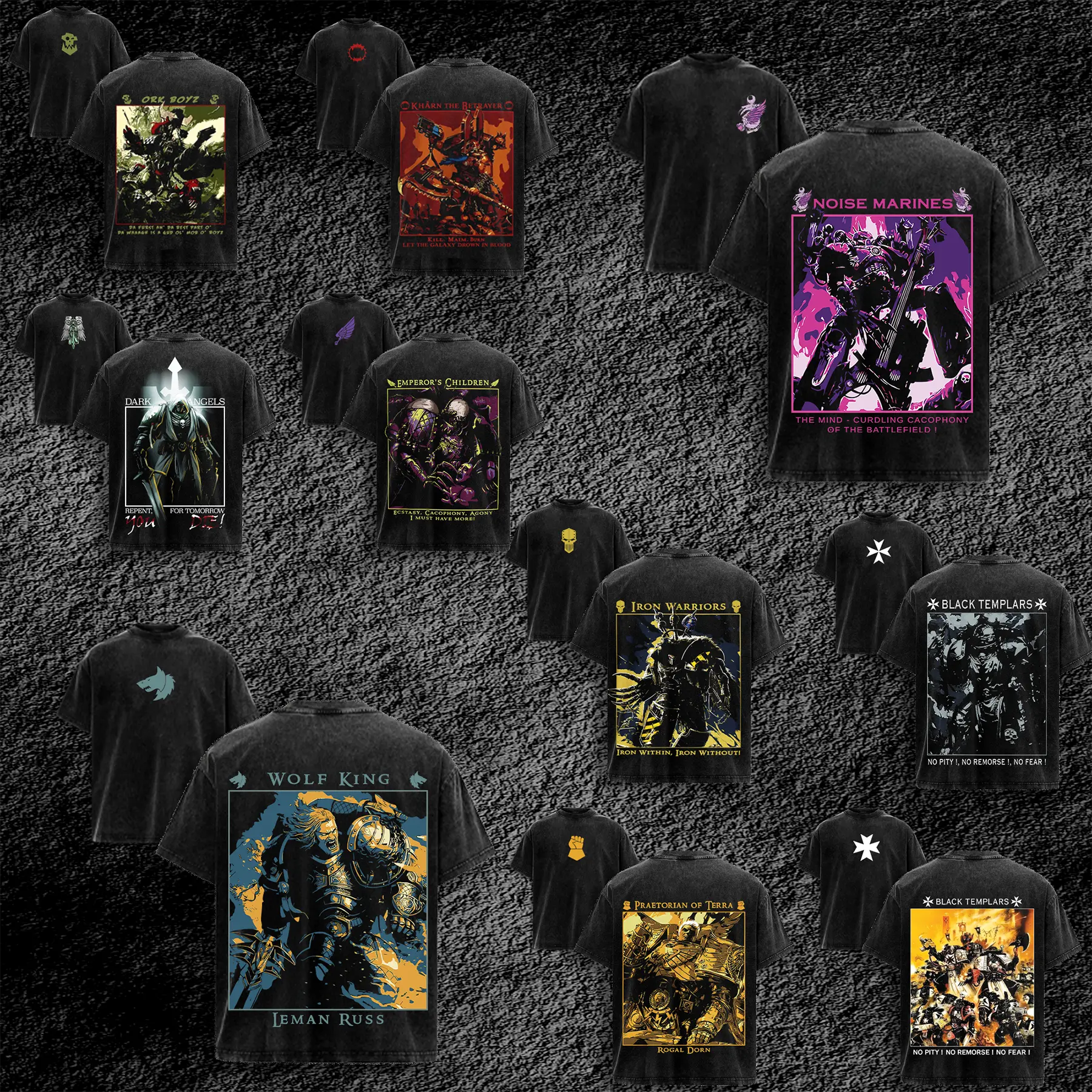 [Collection] 13 Design Warhammer 40K Vintage Washed 2 sided printed Oversize Unisex Cotton Crewneck tee game merch retro black soft graphic tee