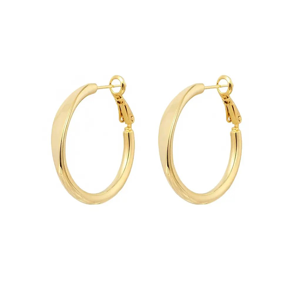 Unisex 4cm Plain Copper Elegant Gold Hoop Earrings, Secure Clasp Design, for Daily Wear