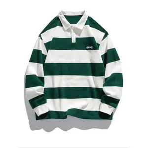 Gen Z Men's Striped Polo Shirt, Comfortable Loose-Fit Preppy Style, Perfect for Spring & Fall, Ideal for School & Outdoor Activities