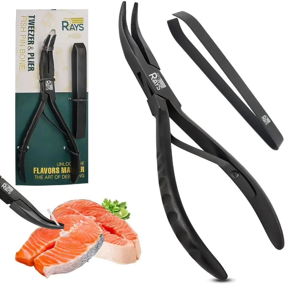 Fish Bone Pliers-Tweezer Set, Food-Grade Stainless Steel Deboner, Ergonomic Non-Slip Handle Kitchen Food Prep Utensil for Salmon, Trout Meat (Sports & Outdoor Archery Leisure Equipment Accessory), Fish Bone Tweezer Set, Ergonomic Non-Slip Handles, Tweezer