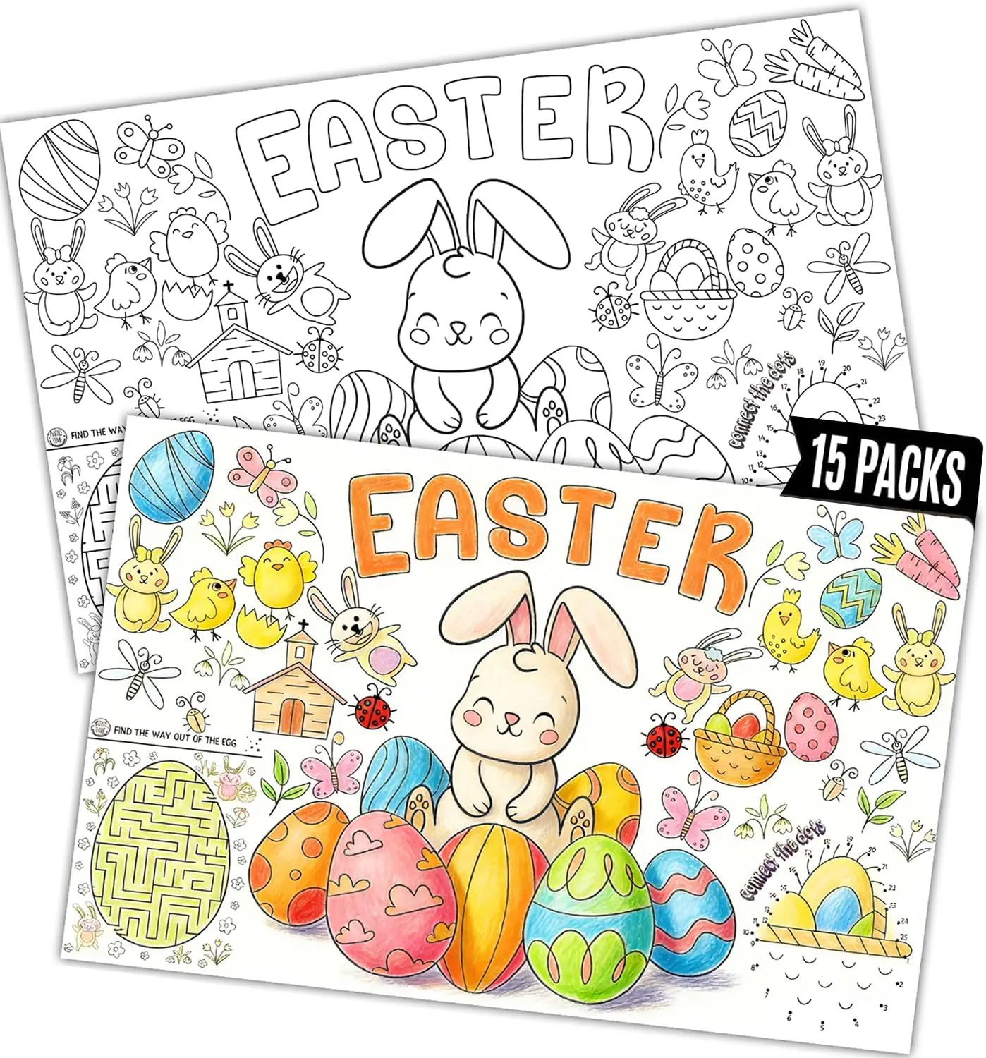 Easter Crafts for Kids 15Packs 17X11Inches Coloring Placemats with Thankful - Fall Art Activities for Friendsgiving, Preschool & Kindergarten Projects for Toddlers,Kids, Girls & Boys Egg Coasters