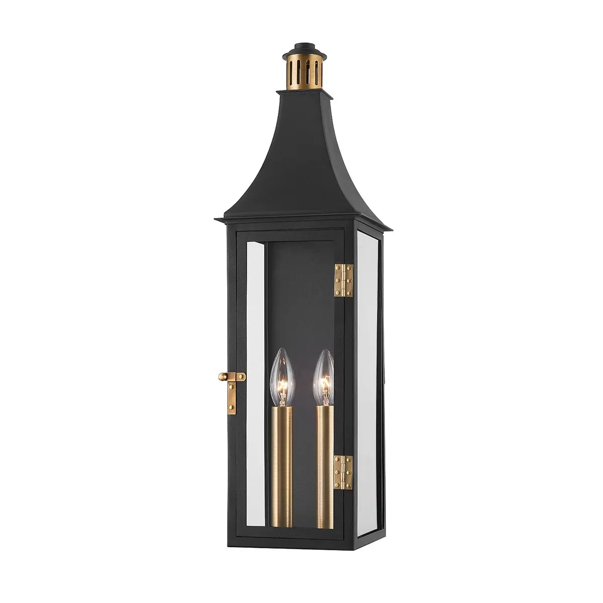 Wes Large Wall Sconce - Modern Lantern Design with Two-Tone Texture Black and Patina Brass Finish